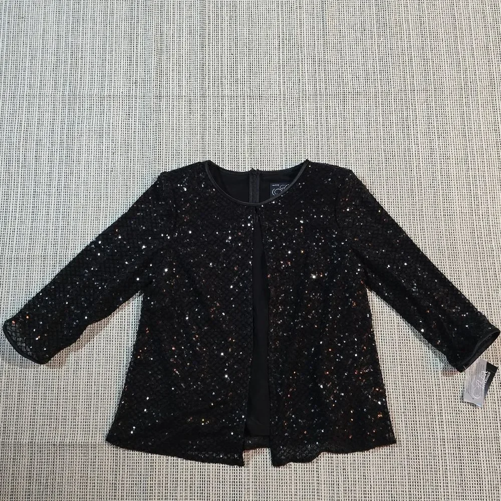 Alex Evenings Black Sequin Jacket With Tank Top Size MP NWT Formal Party Sparkle